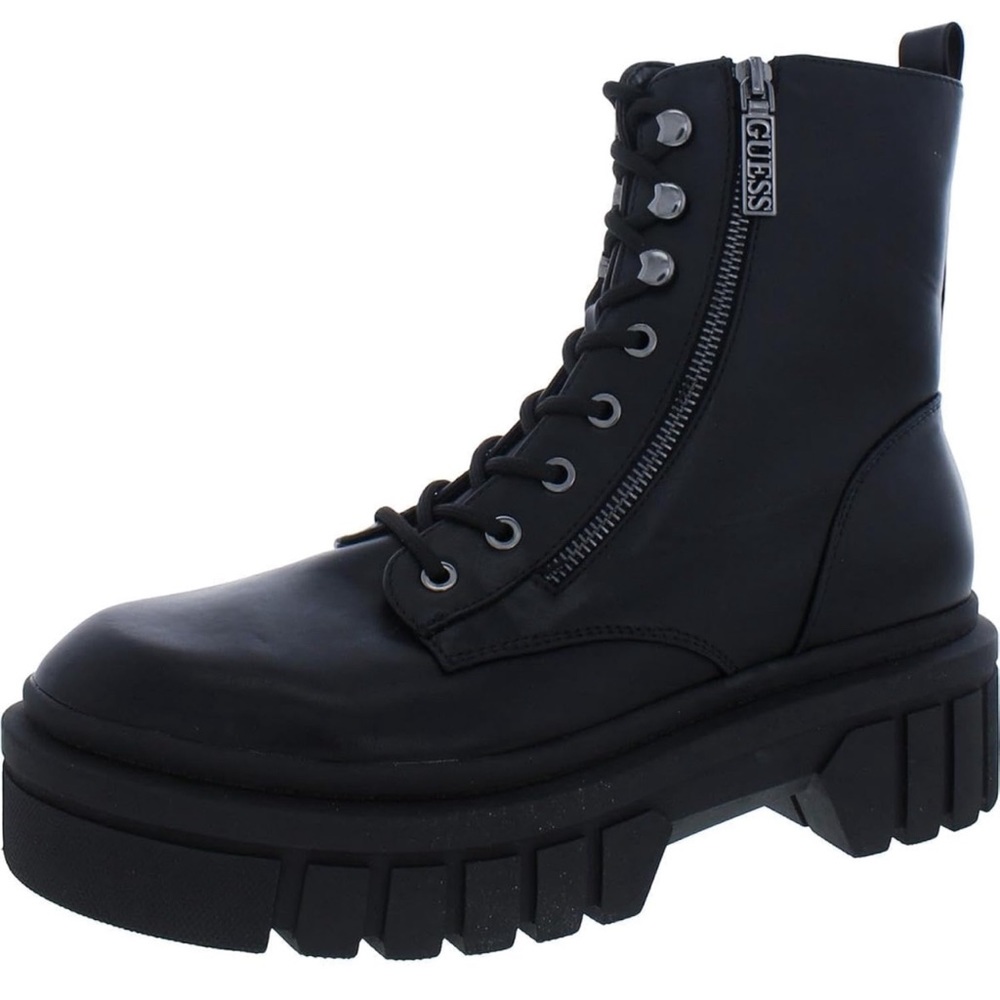 GUESS Womens Ferina Faux Leather Combat & Lace-up Boots